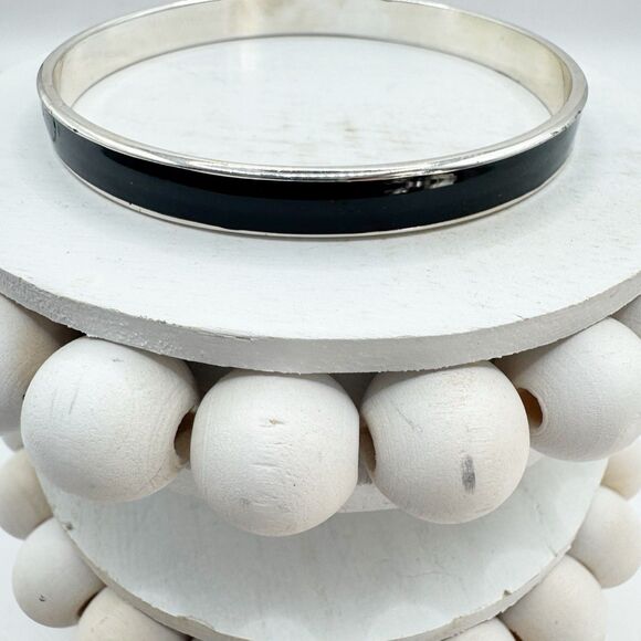 Vera Bradley Women's Silver Tone Black Enamel Narrow Bangle Bracelet - Picture 3 of 9